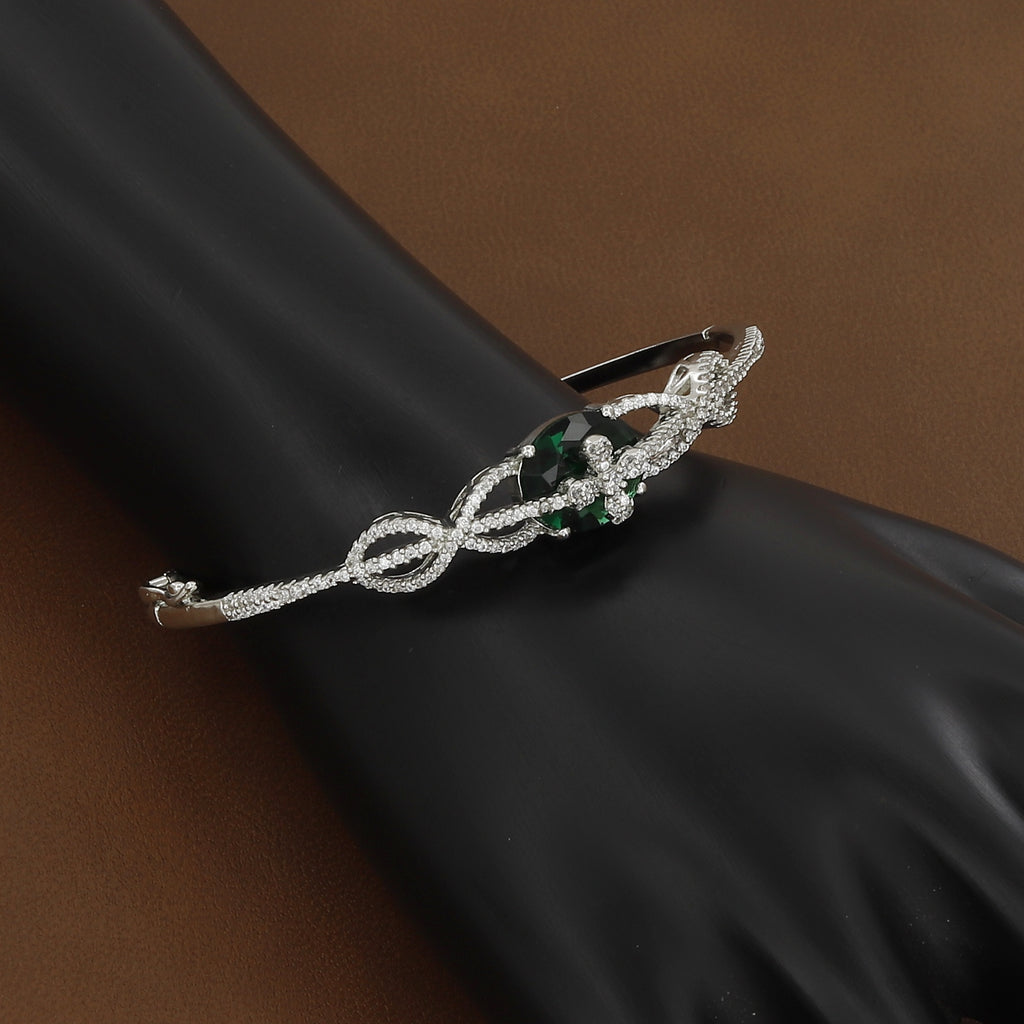 Diamond-Accented Sterling Silver Toned Bangle Kada