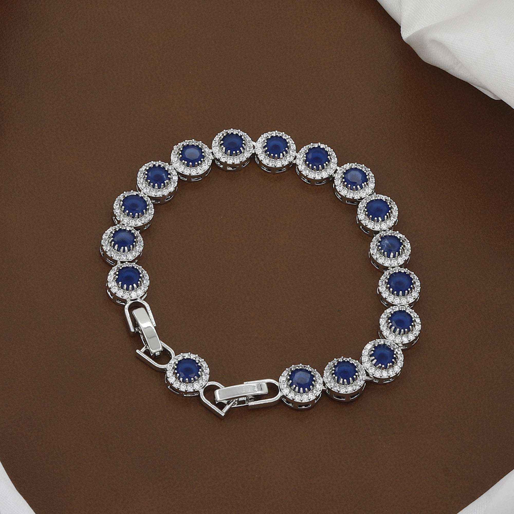 Luxury CZ Stone Silver Tone Tennis Circle Design Bracelet