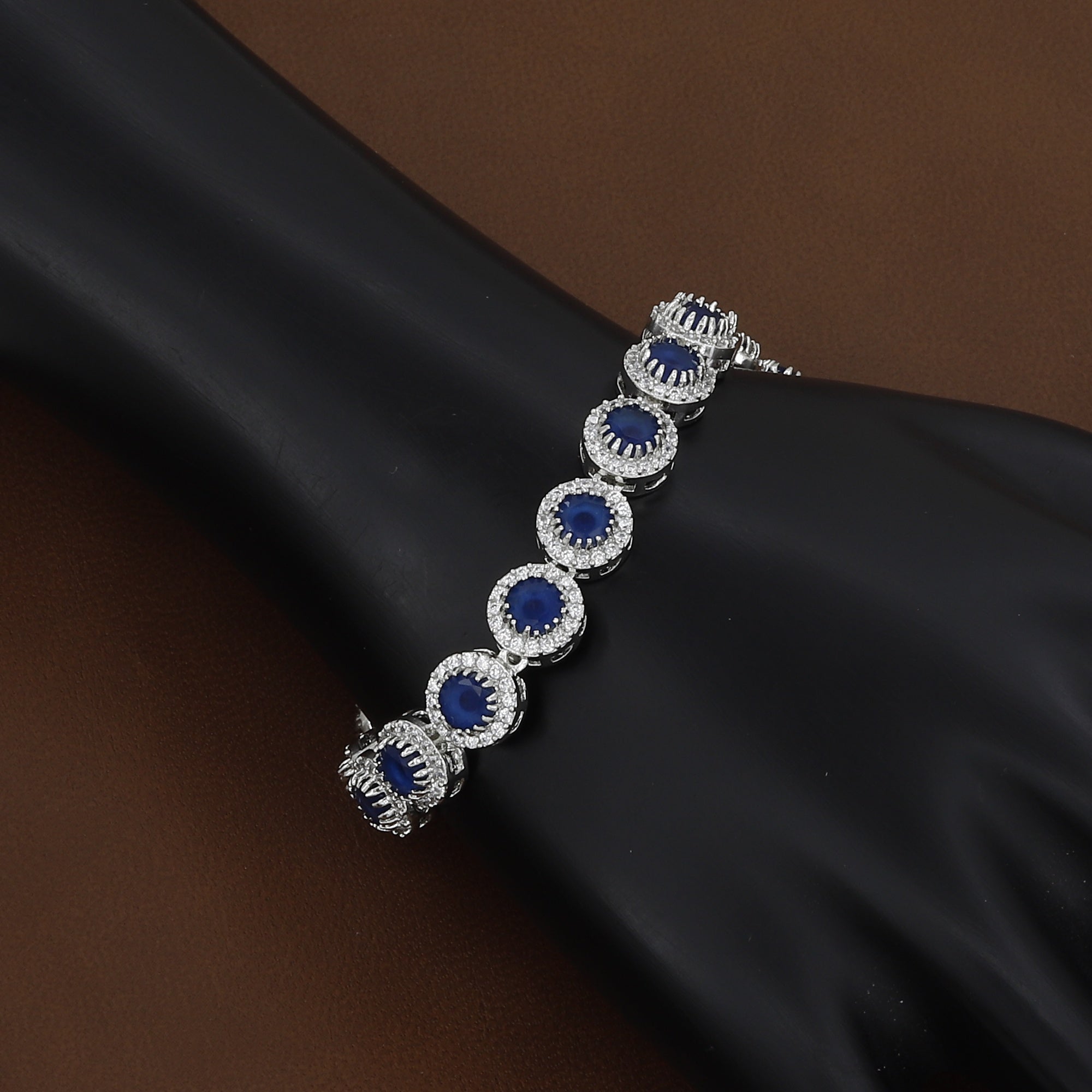 Luxury CZ Stone Silver Tone Tennis Circle Design Bracelet
