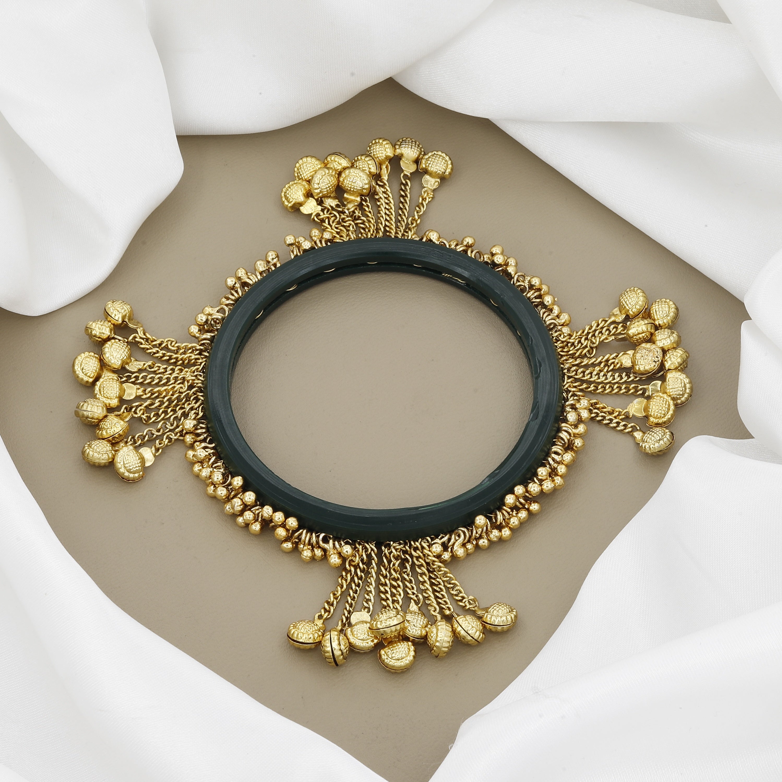 Set of 4 Gold Jhumka Bangles with Ghungroo Dangles