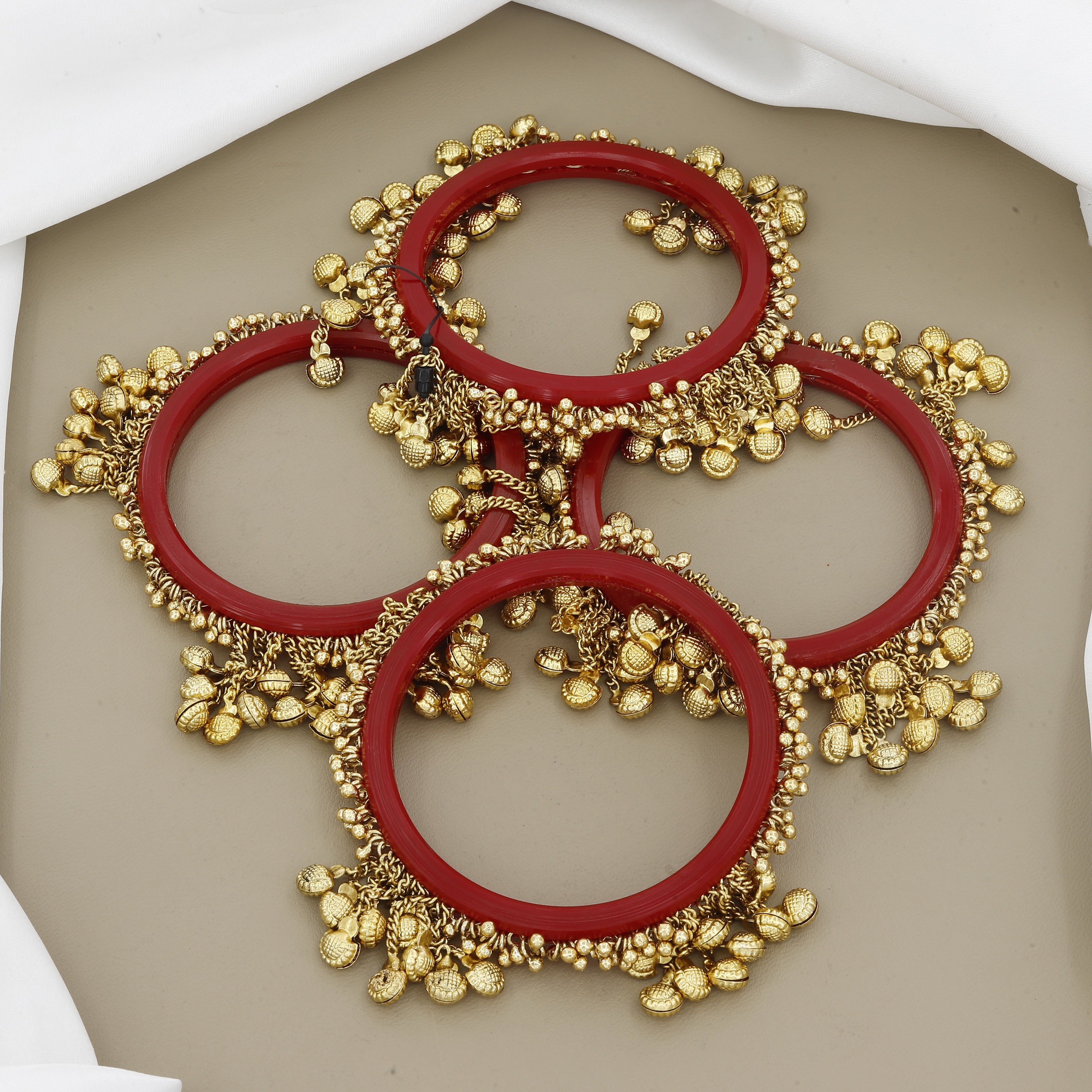 Set of 4 Gold Jhumka Bangles with Ghungroo Dangles