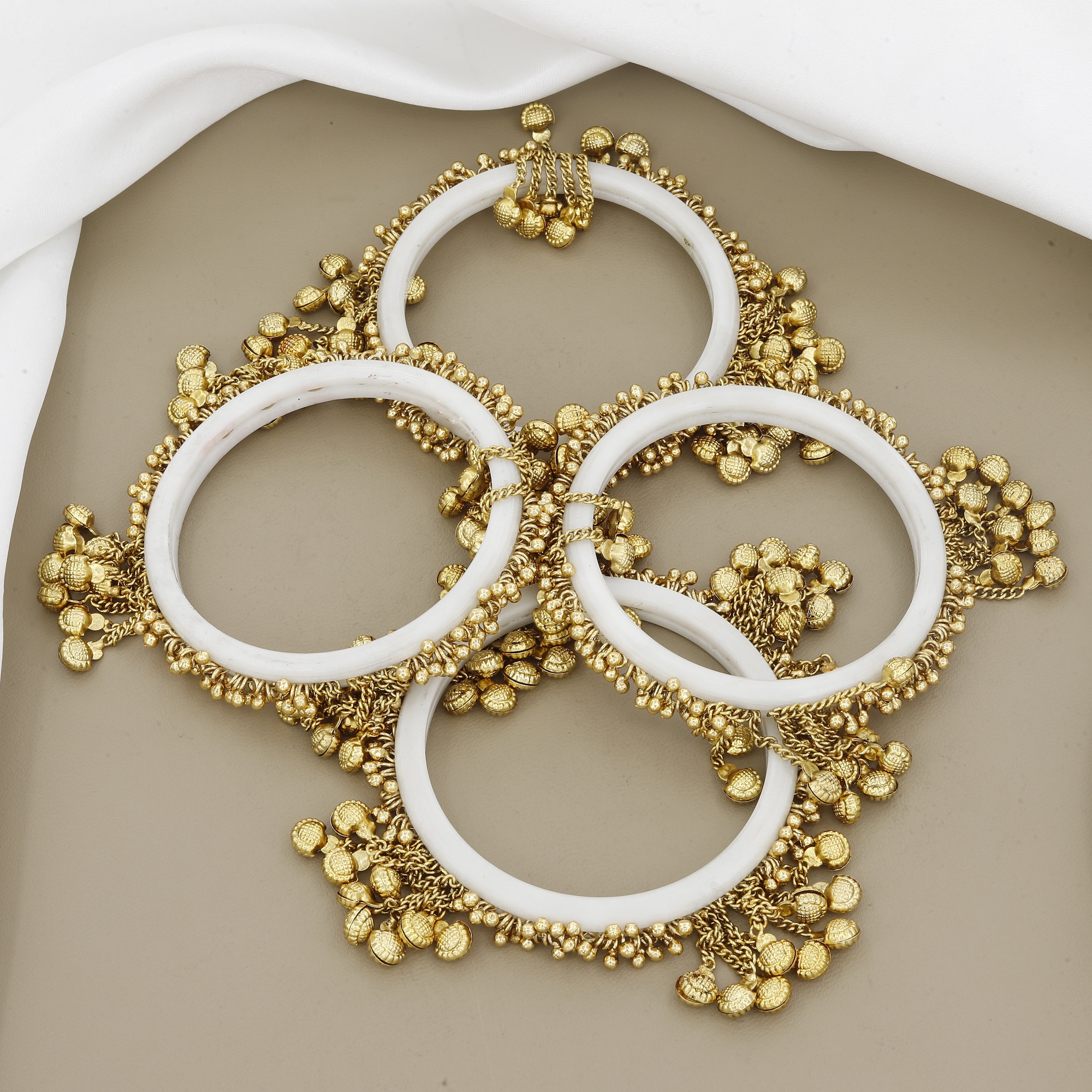 Set of 4 Gold Jhumka Bangles with Ghungroo Dangles