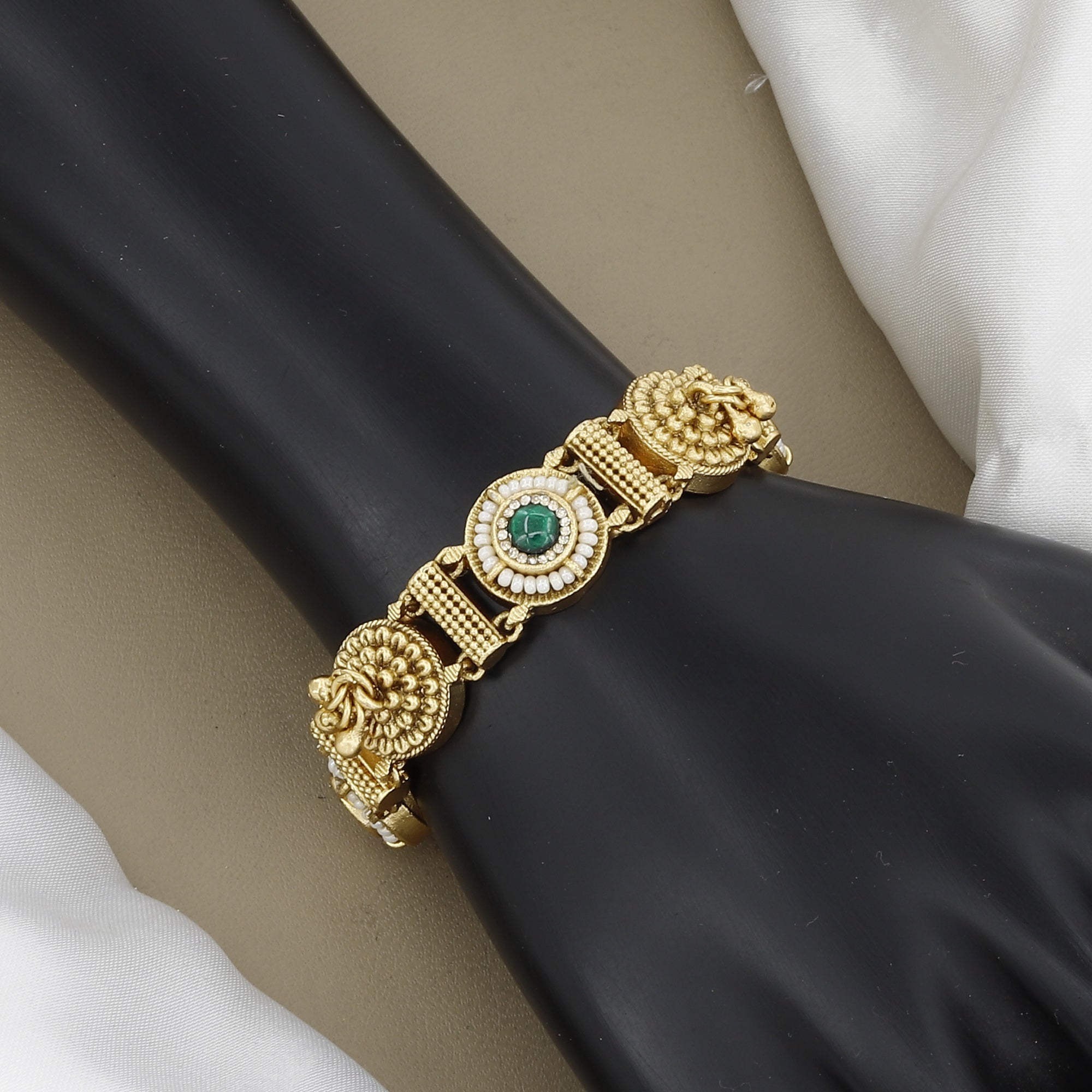 Antique Gold Temple Jewelry Bracelet with Ruby & Emerald Stones