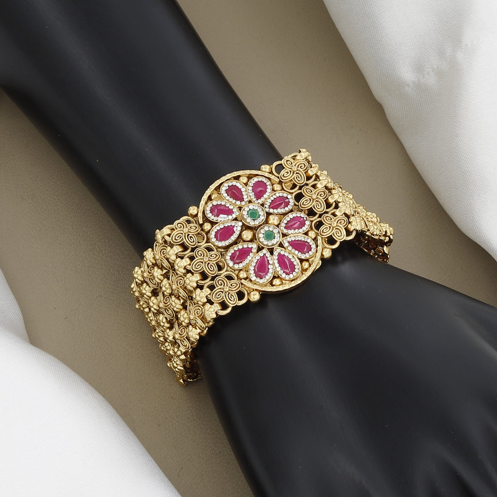 Traditional  Ruby Floral Design Antique Filigree Bracelet