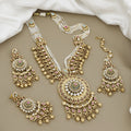 Complete Antique Gold Bridal Set Necklace, Earrings & Maang Tikka