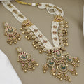 Seed Pearl & Emerald Accents Long  Bridal Necklace Set