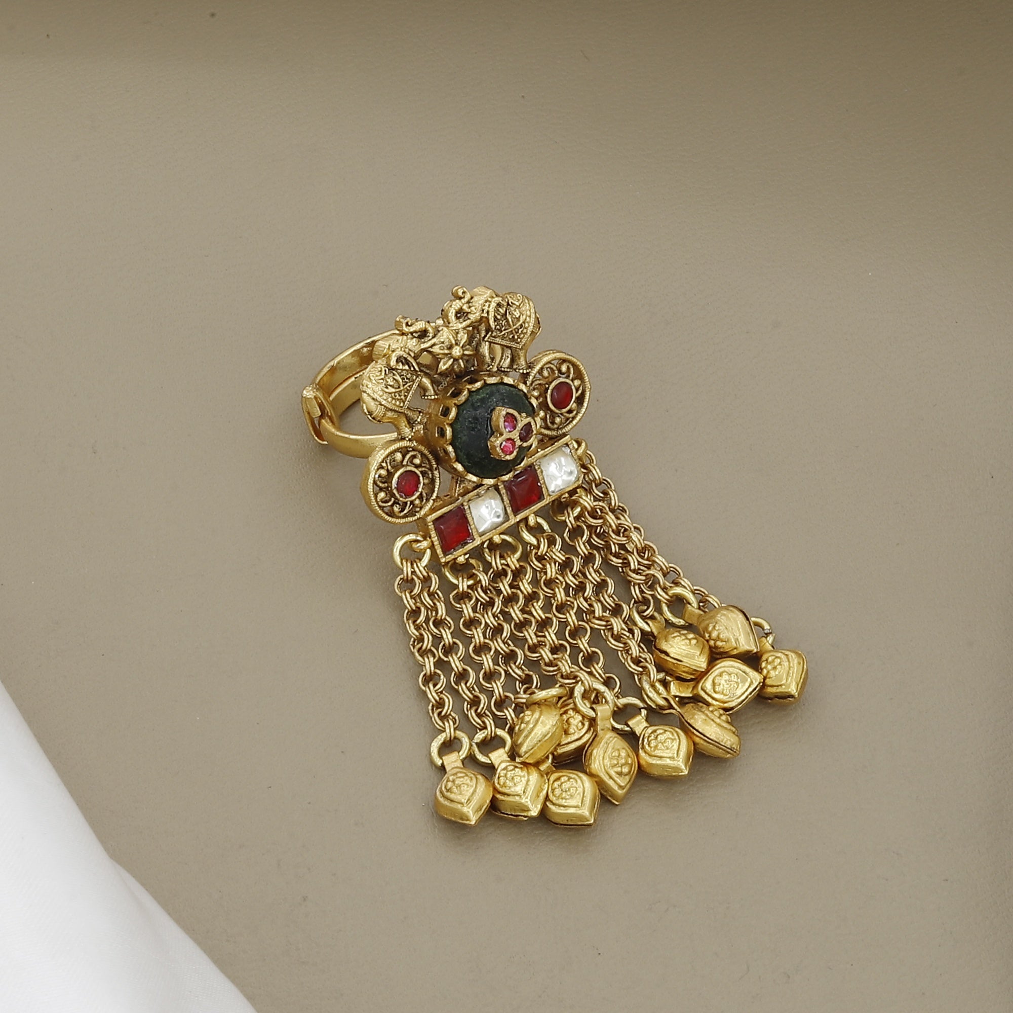 Antique Gold Elephant Motif Statement Ring