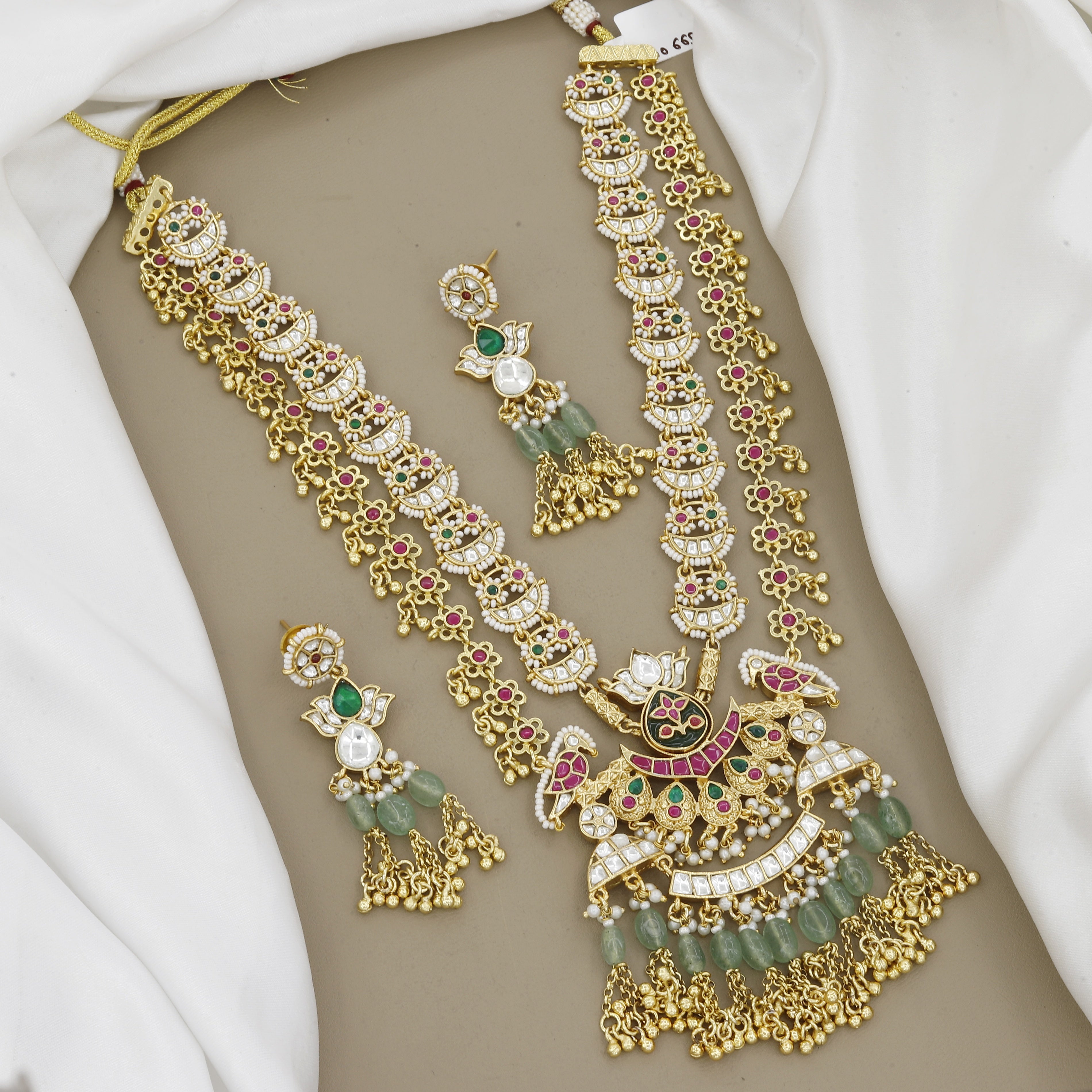 Gold-Plated Kundan & Green Onyx Rani Haar Jadtar Necklace Set