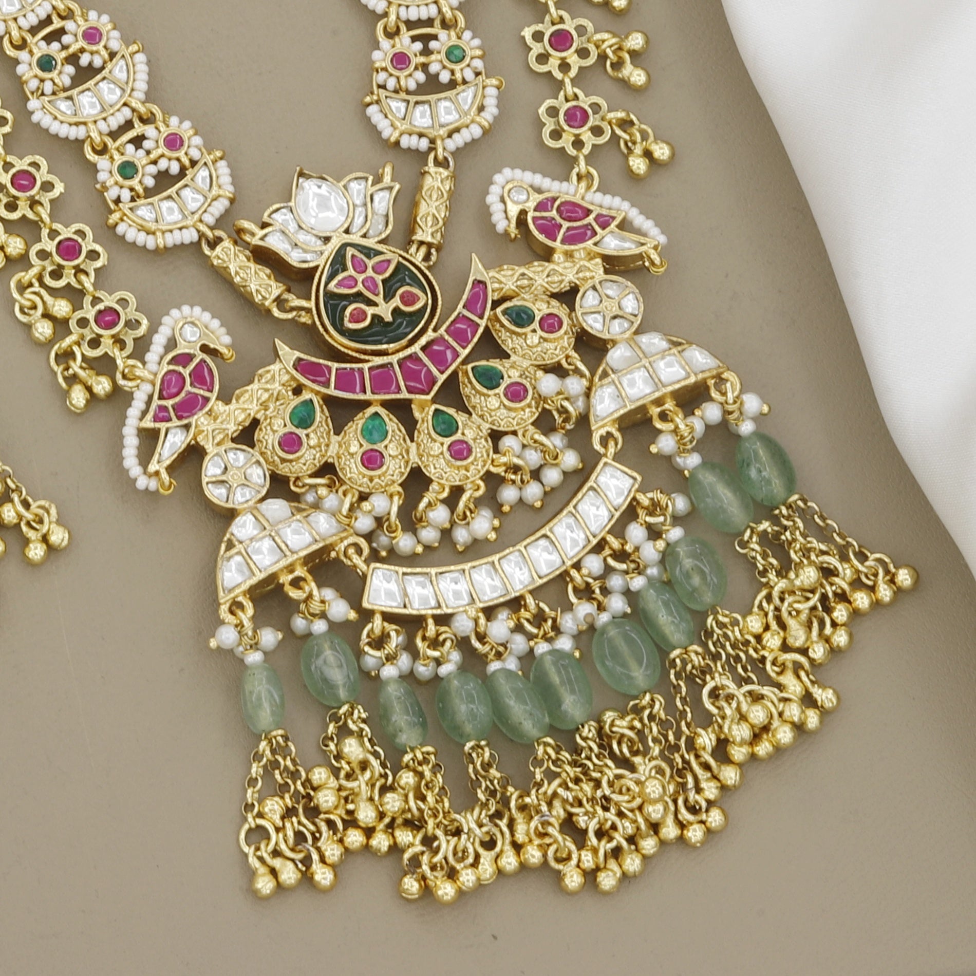Gold-Plated Kundan & Green Onyx Rani Haar Jadtar Necklace Set