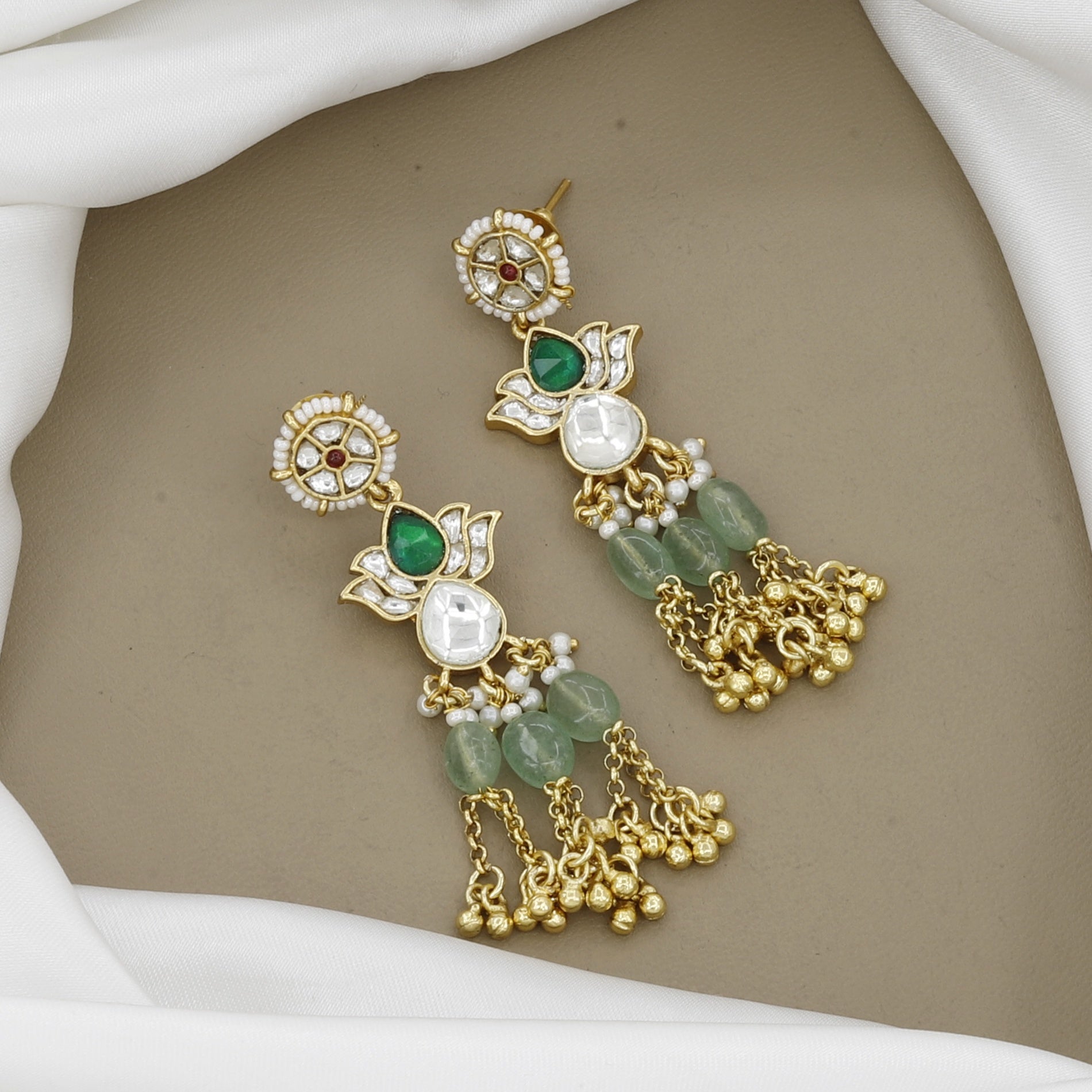 Gold-Plated Kundan & Green Onyx Rani Haar Jadtar Necklace Set