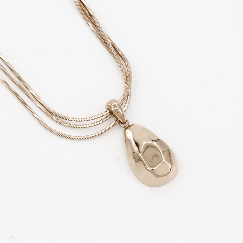 Gold Faceted Teardrop Pendant on Triple-Strand Chain