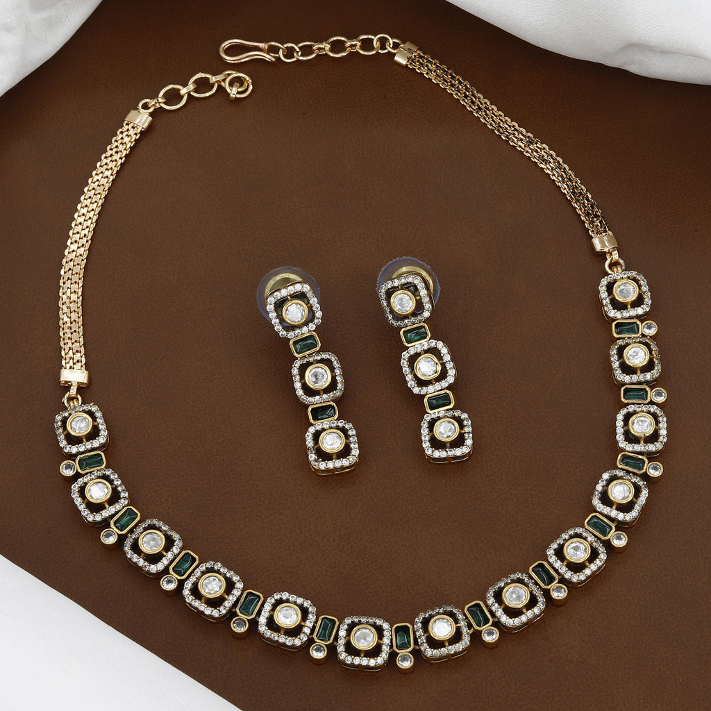 Emerald & Polki Accents Victorian Polished Necklace Set