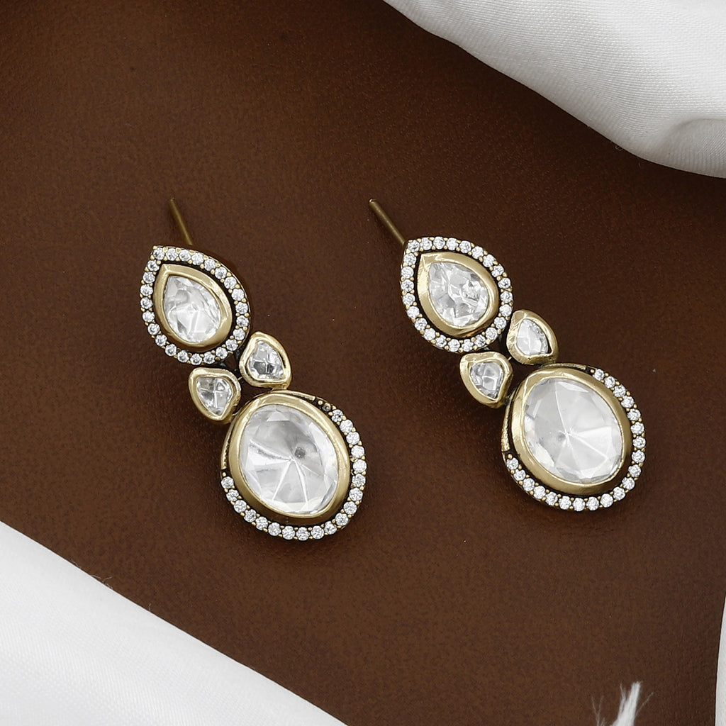 Victorian Polished Exquisite Polki Kundan Teardrop Necklace & Earring Set