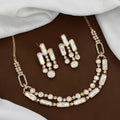 Modern Baguette Crystal Double-Strand Kundan Necklace & Drop Earring Set