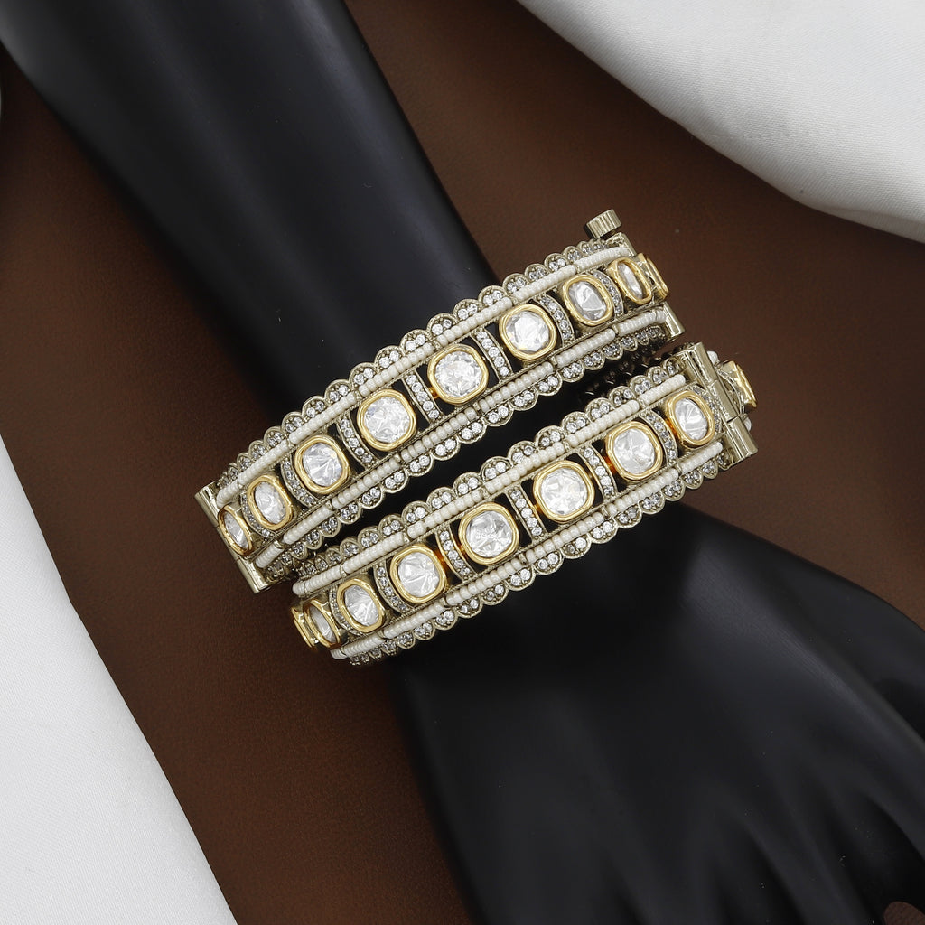 Antique Mehndi Polished Polki Kundan Patla Set with Pearl Detailing