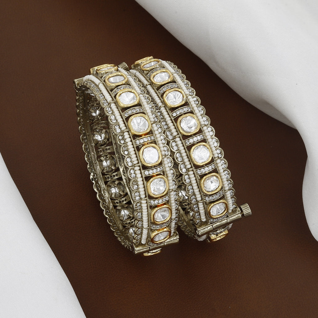 Antique Mehndi Polished Polki Kundan Patla Set with Pearl Detailing