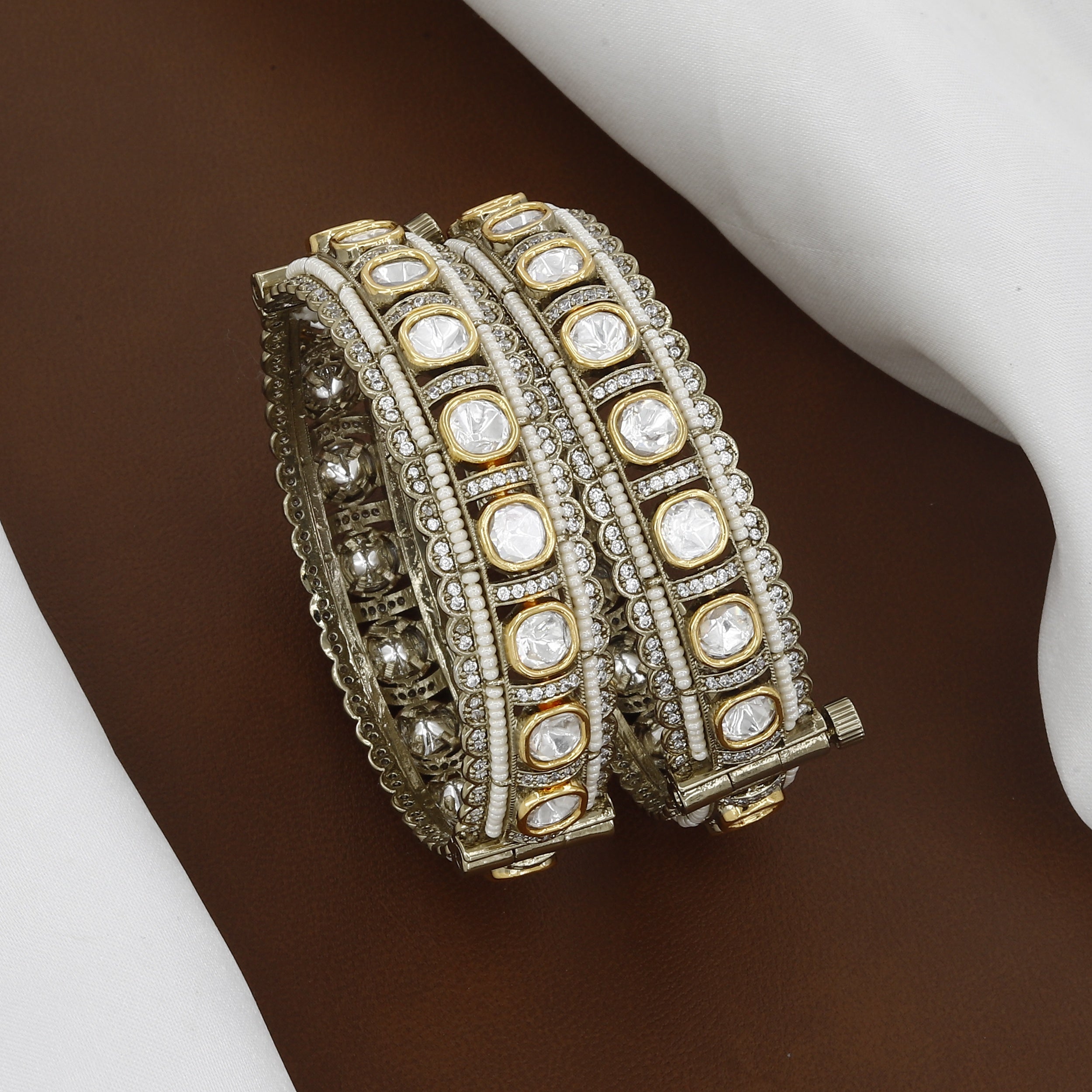 Antique Mehndi Polished Polki Kundan Patla Set with Pearl Detailing