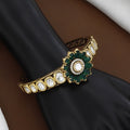 Traditional Victorian Polished Kundan Bangle with Green Floral Design