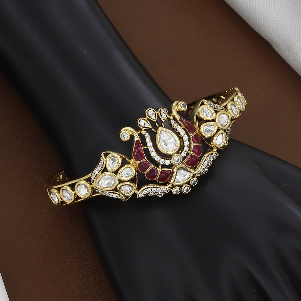 Victorian Polished Meenakari Royal Kundan Peacock Kada