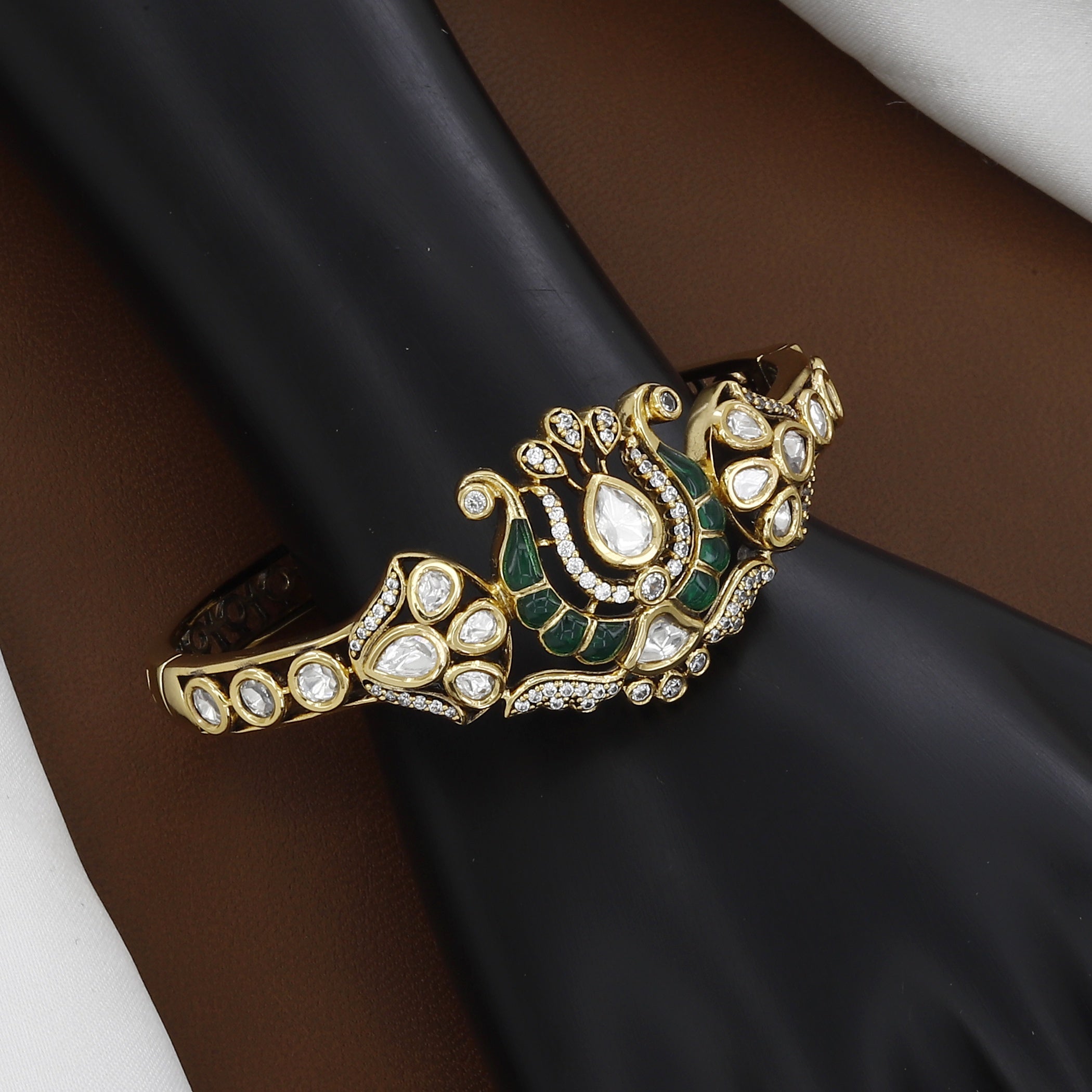 Victorian Polished Meenakari Royal Kundan Peacock Kada
