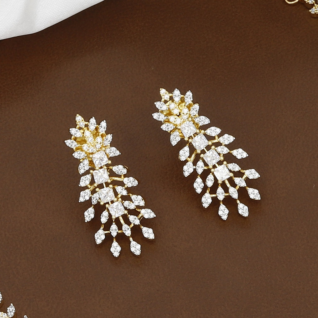 Gold-polished American Diamond Leaf Necklace Set