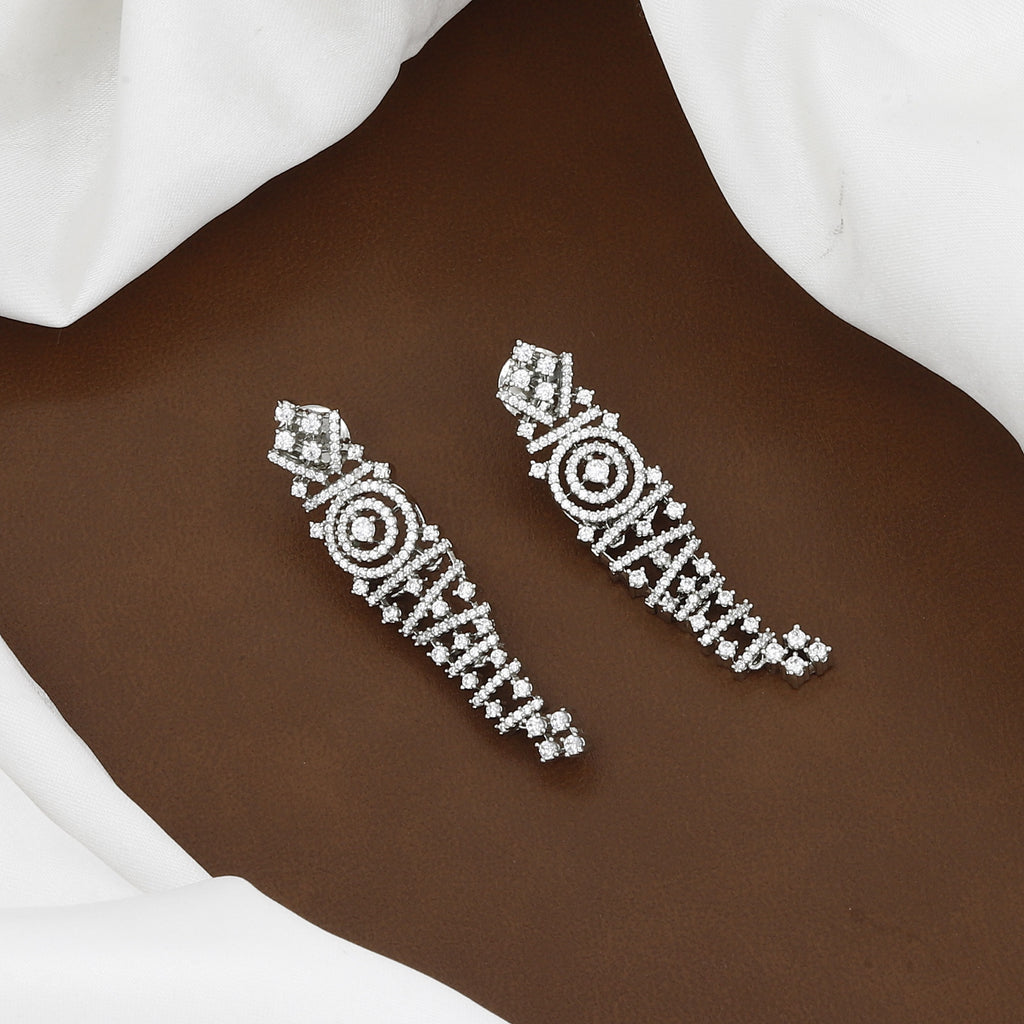 Silver-Toned Geometric American Diamond Necklace Set