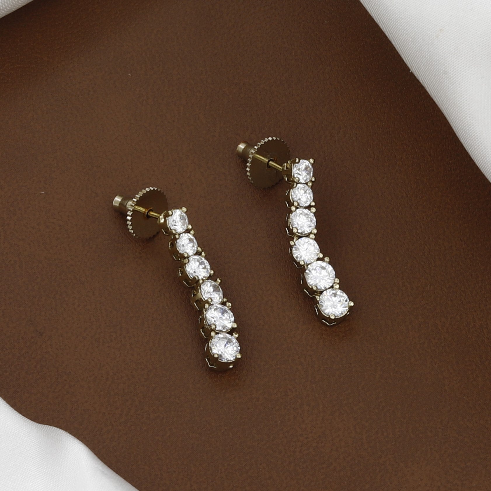 Mehndi Polished Classic CZ Tennis Necklace & Drop Earring Set