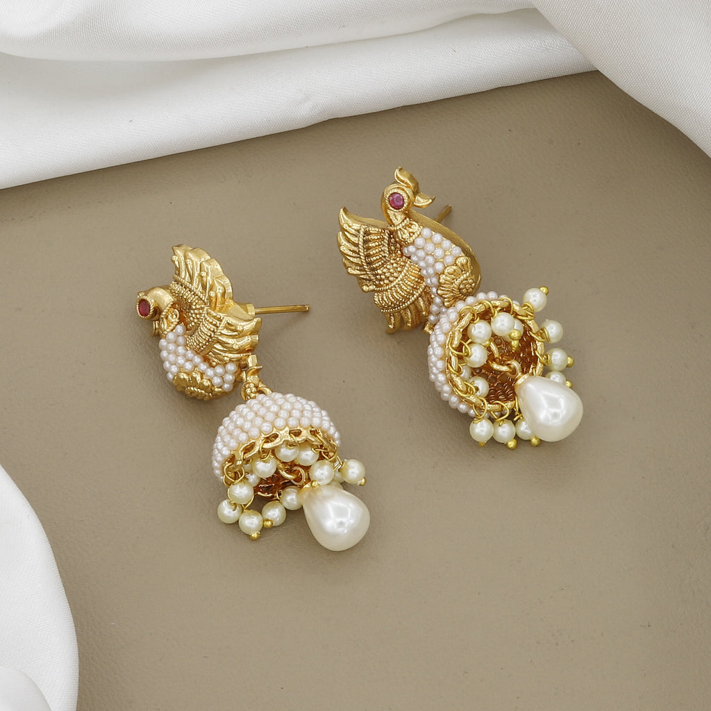 Pearl Mala Necklace Set with Real Peacock Feather Pendant