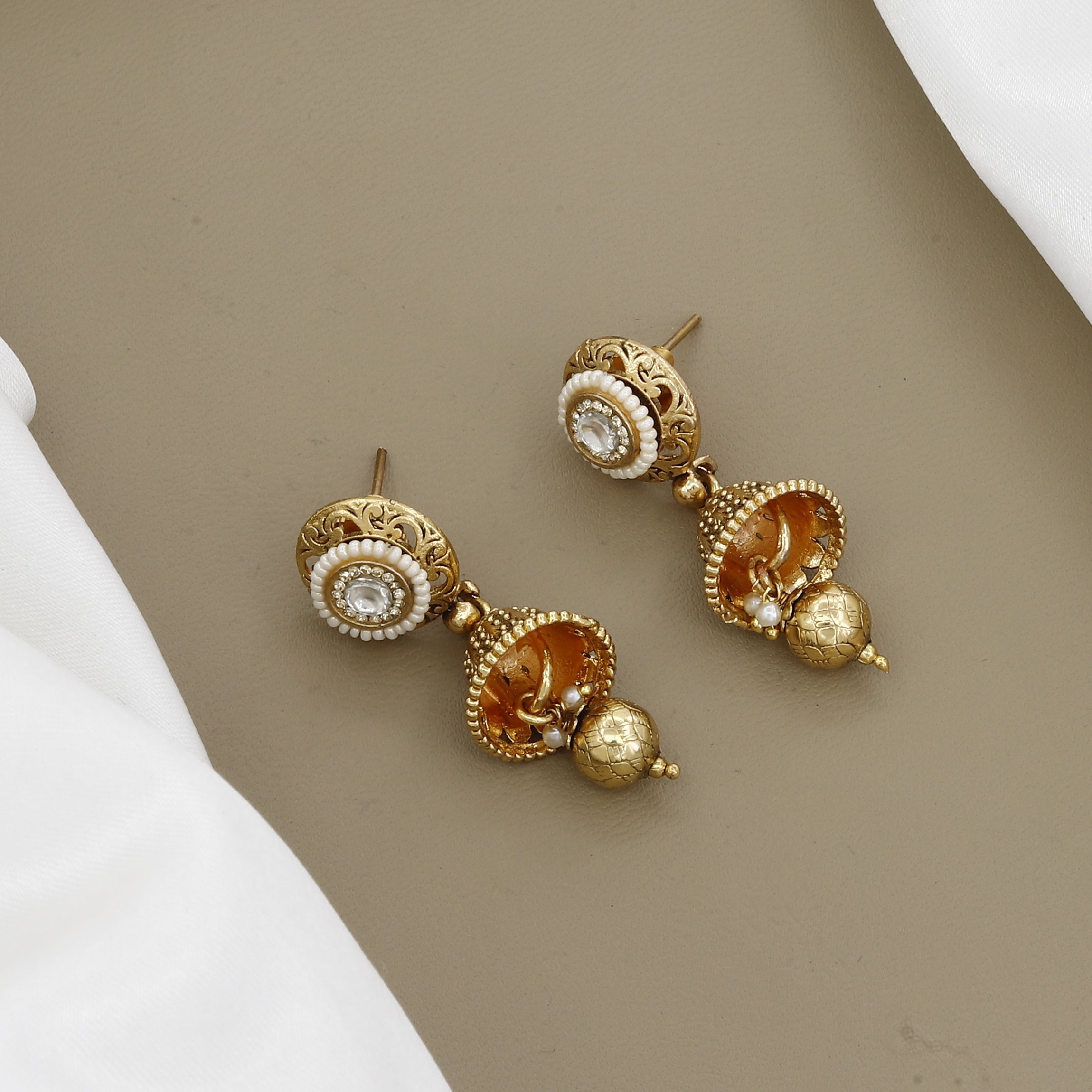 Antique Gold-Plated Beaded Necklace Set with Jhumka Earrings