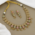 Antique Gold-Plated Multi-Color Stone Choker Necklace Set with Drop Earrings