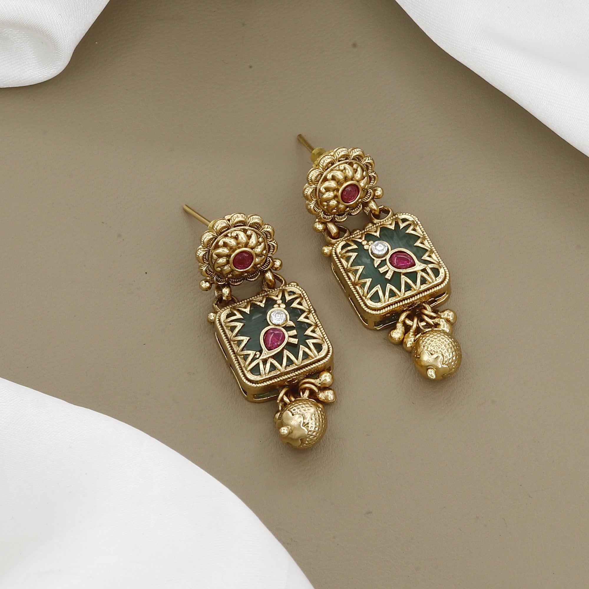 Antique Gold-Plated Multi-Strand Meenakari Pendant Set