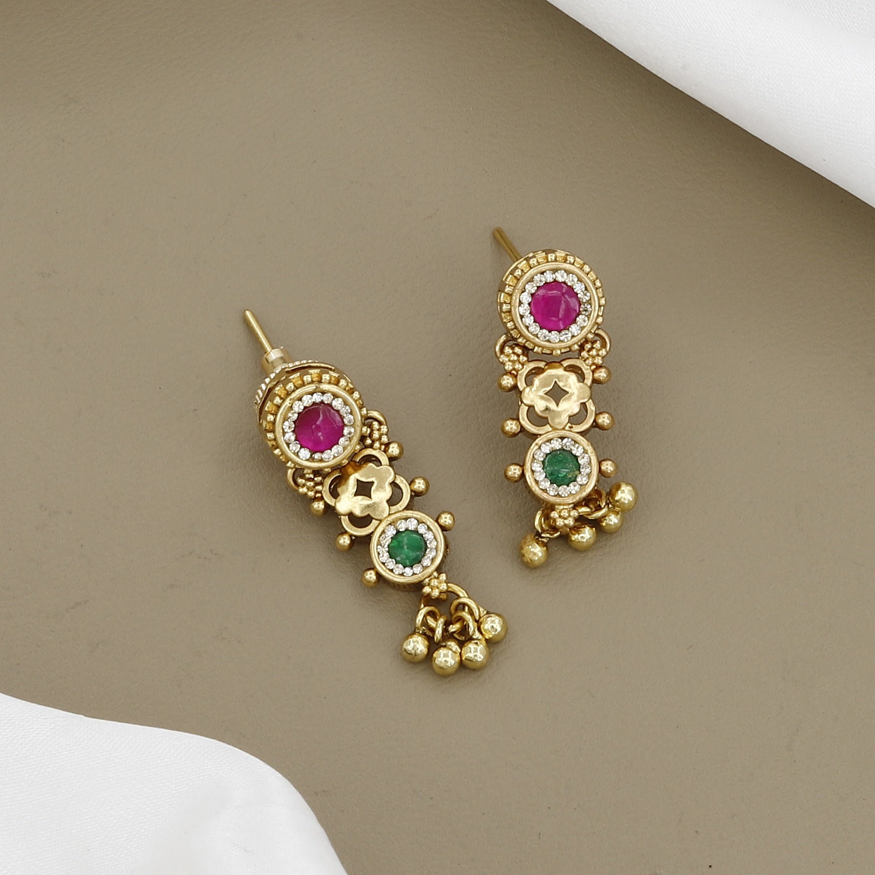 Traditional Gold-Plated Kundan Necklace Set with Pink & Green Accents