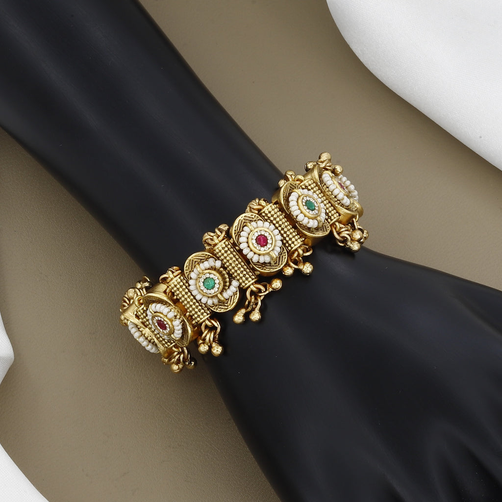 Antique Gold Stone & Seed Pearl Medallion Bracelet