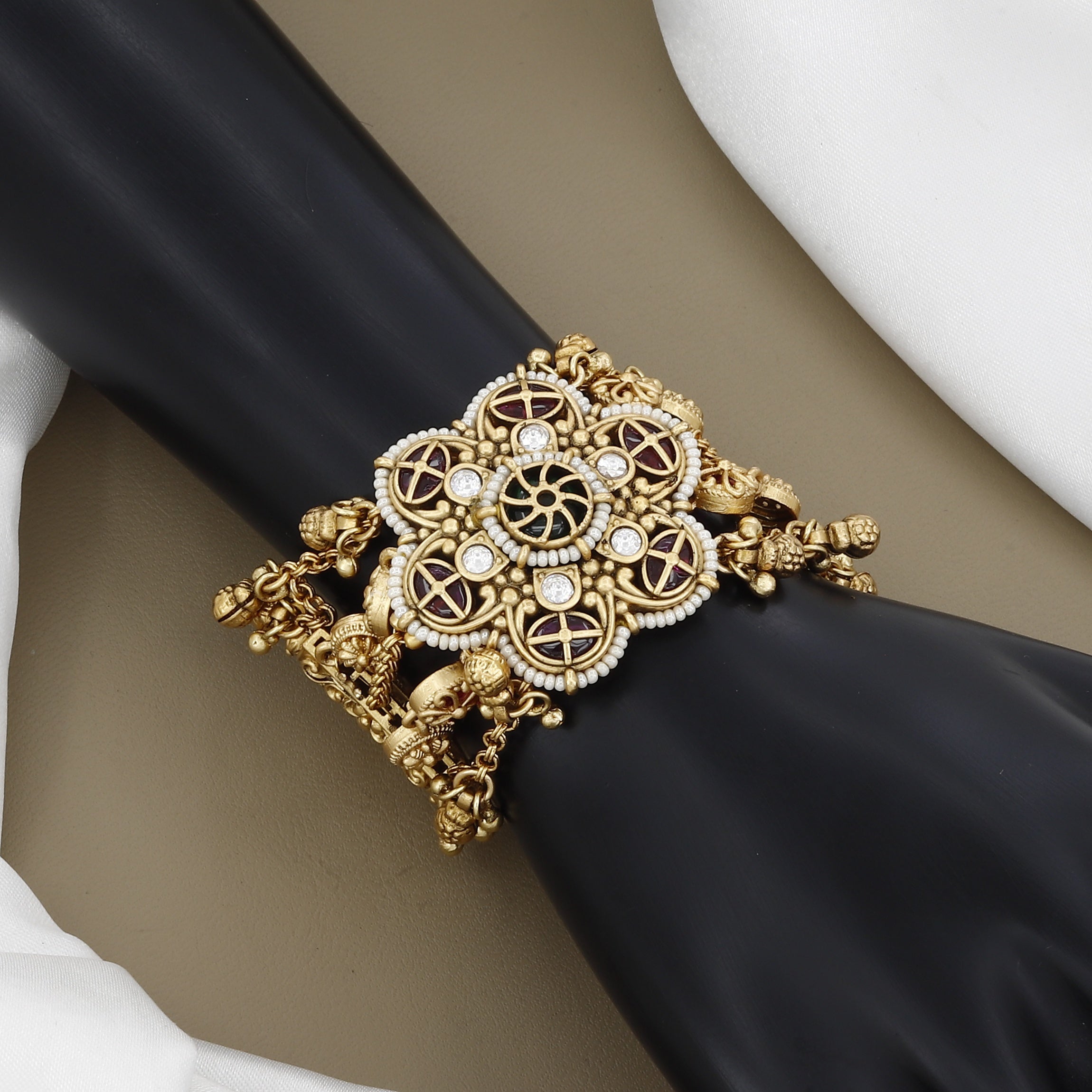 Traditional Indian Antique Gold Floral Statement Bracelet