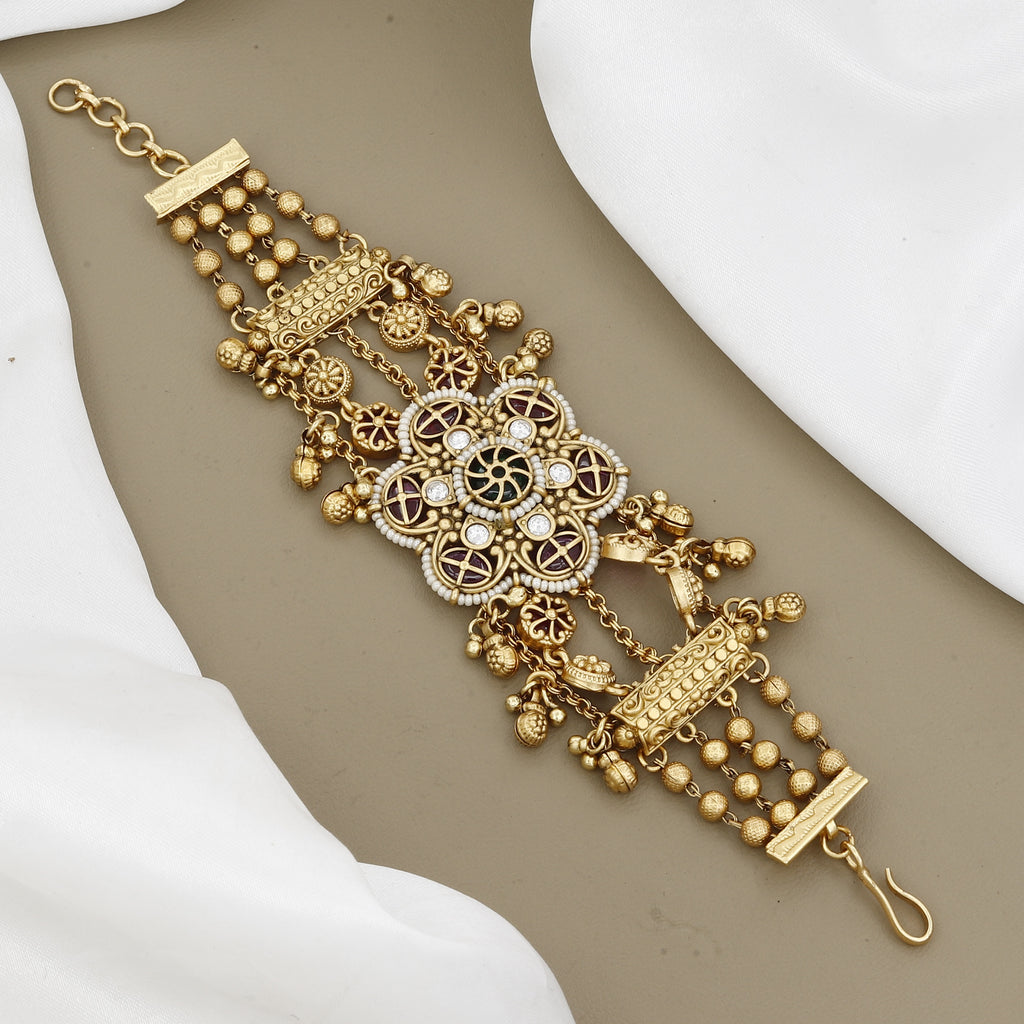 Traditional Indian Antique Gold Floral Statement Bracelet