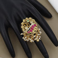 Antique Gold-toned Peacock Motif Statement Ring