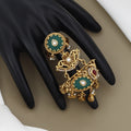 Antique Gold-Plated Emerald Green Jadau Statement Ring