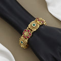 Traditional Indian Gold-Plated Peacock Kundan Meenakari Multi-Strand Bracelet