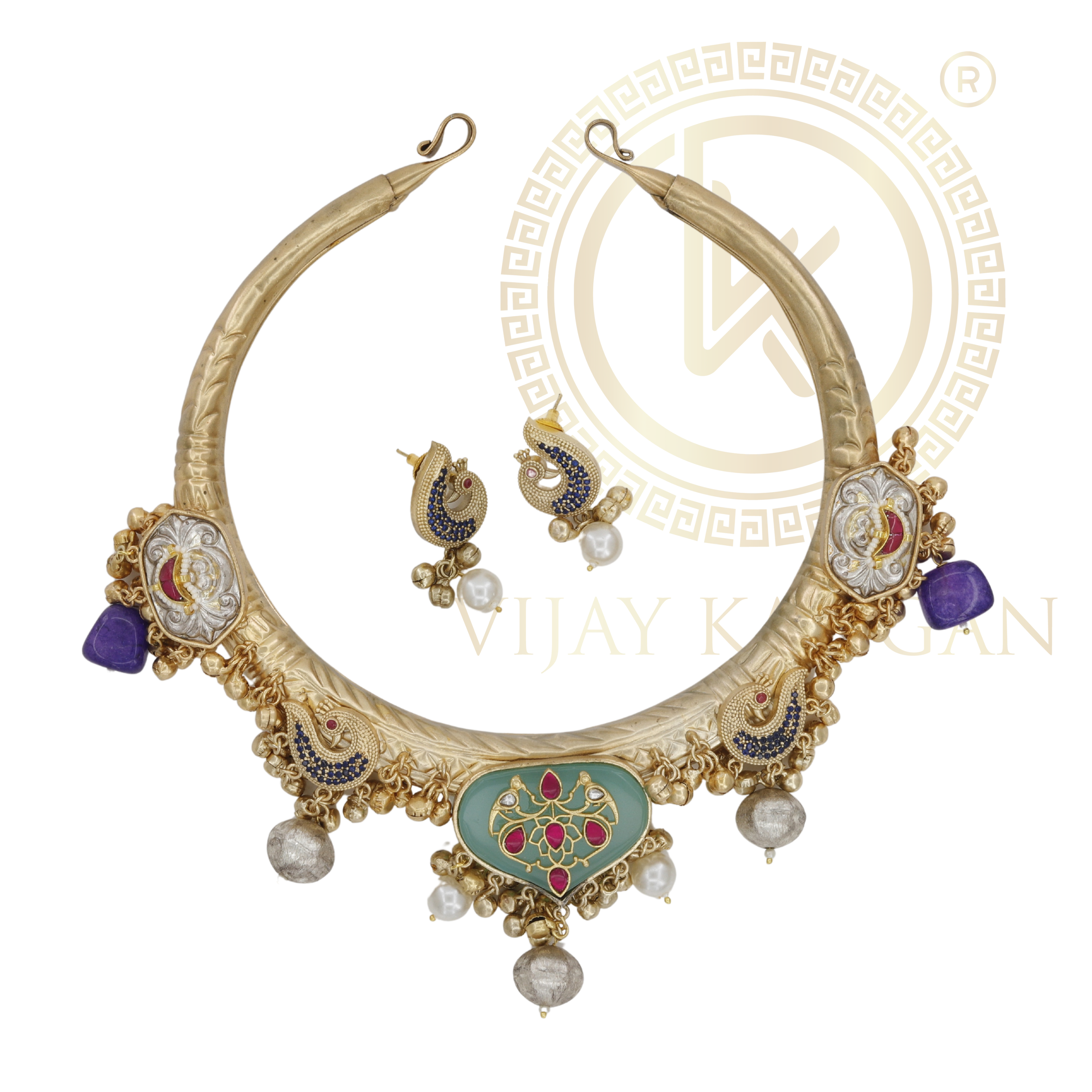 Modern Gold-Plated Collar Necklace with Colorful Enamel Details