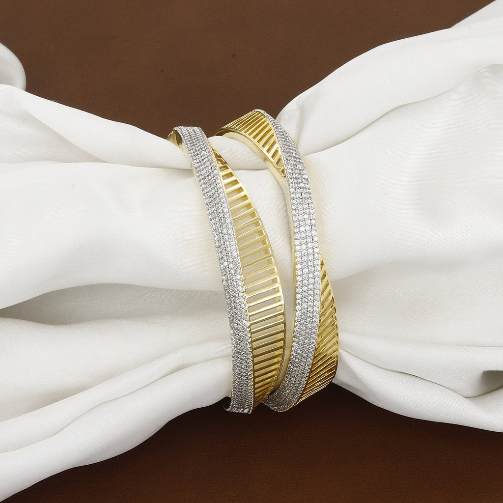 Modern Gold-Toned American Diamond Designer Bangle Set