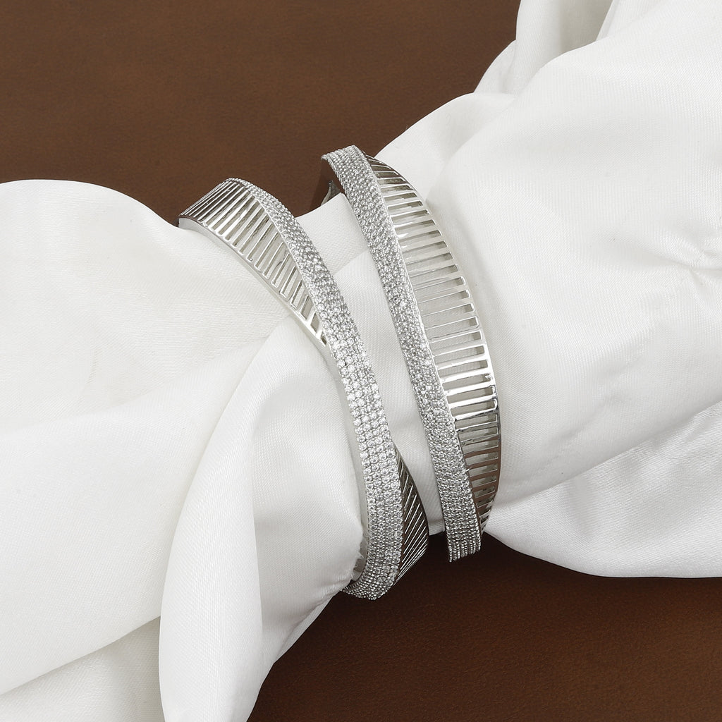 Modern Silver-Toned American Diamond Designer Bangle Set