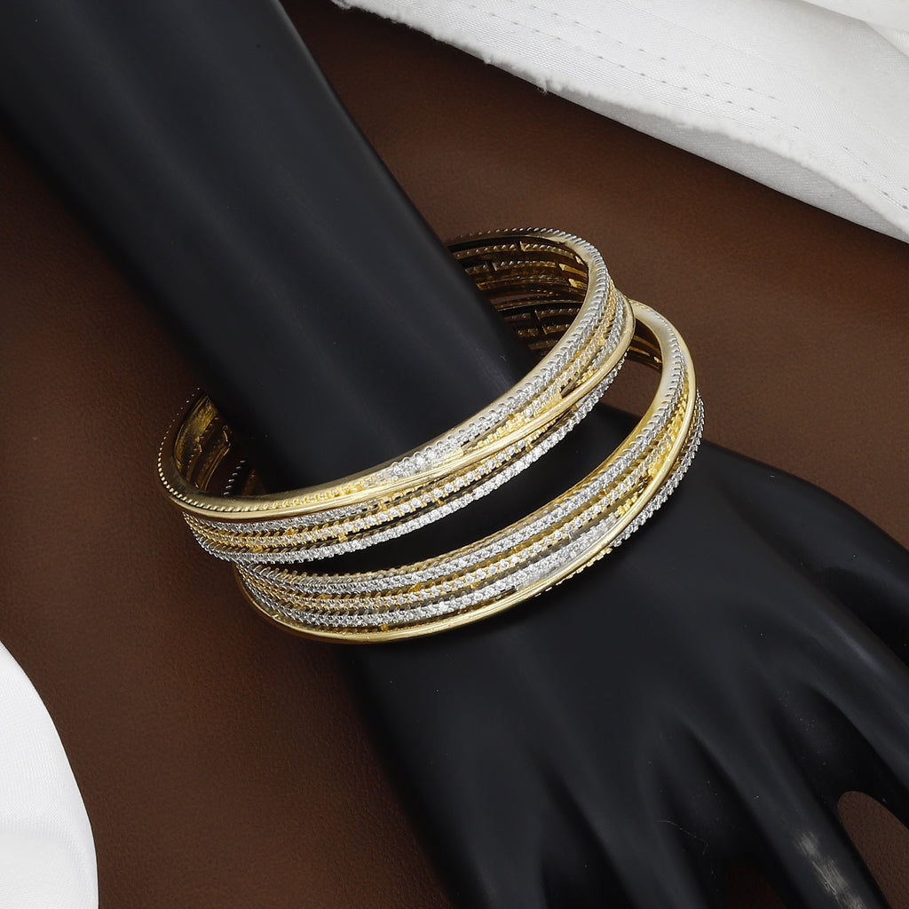 Two-Tone Gold Plated American Diamond Bangles - Set of 2