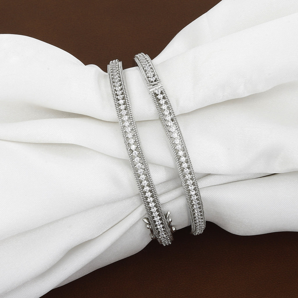Silver-Plated American Diamond Hinged Bangles (Openable) - Set of 2