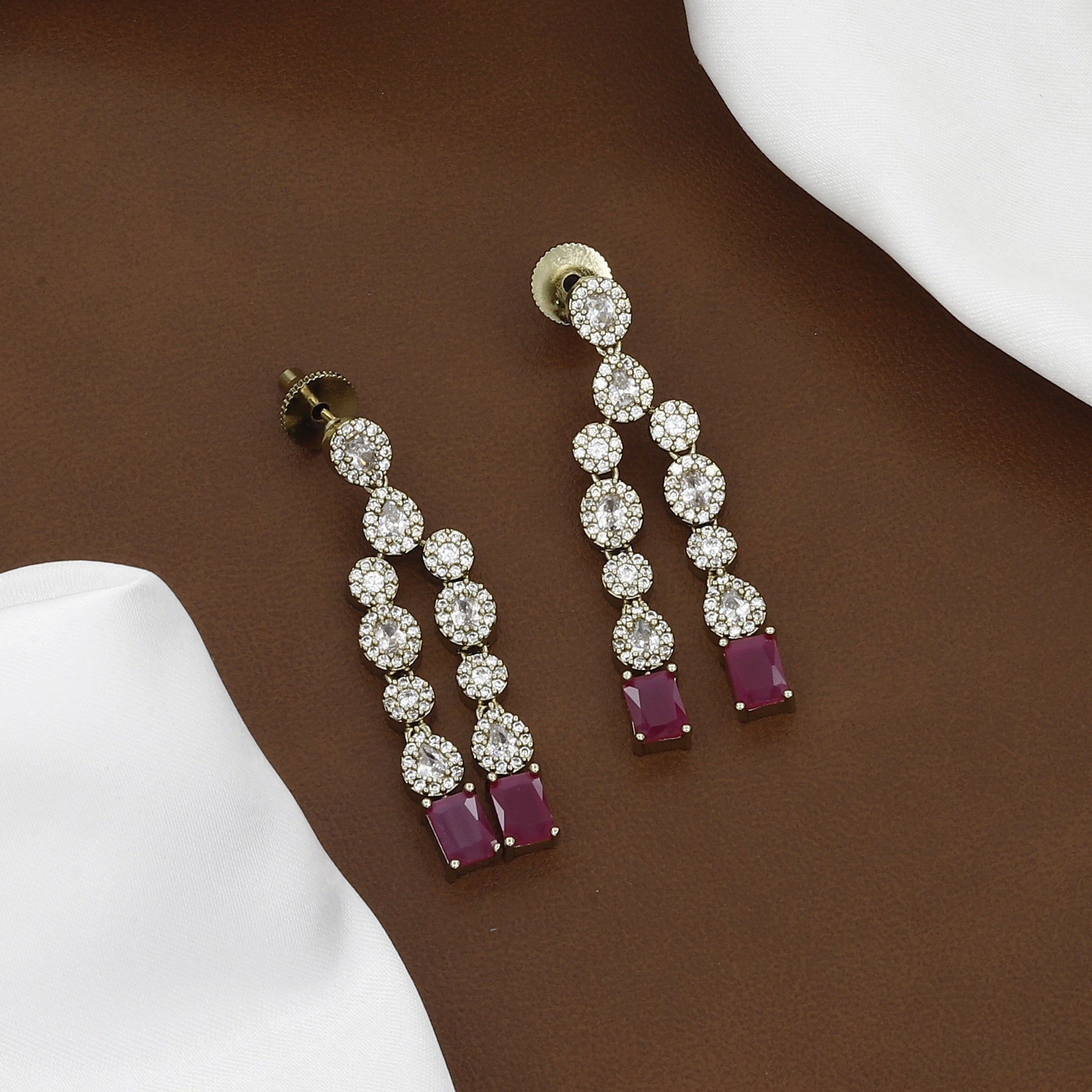 Mehndi Elegant Ruby & American Diamond Double Layer Necklace Set