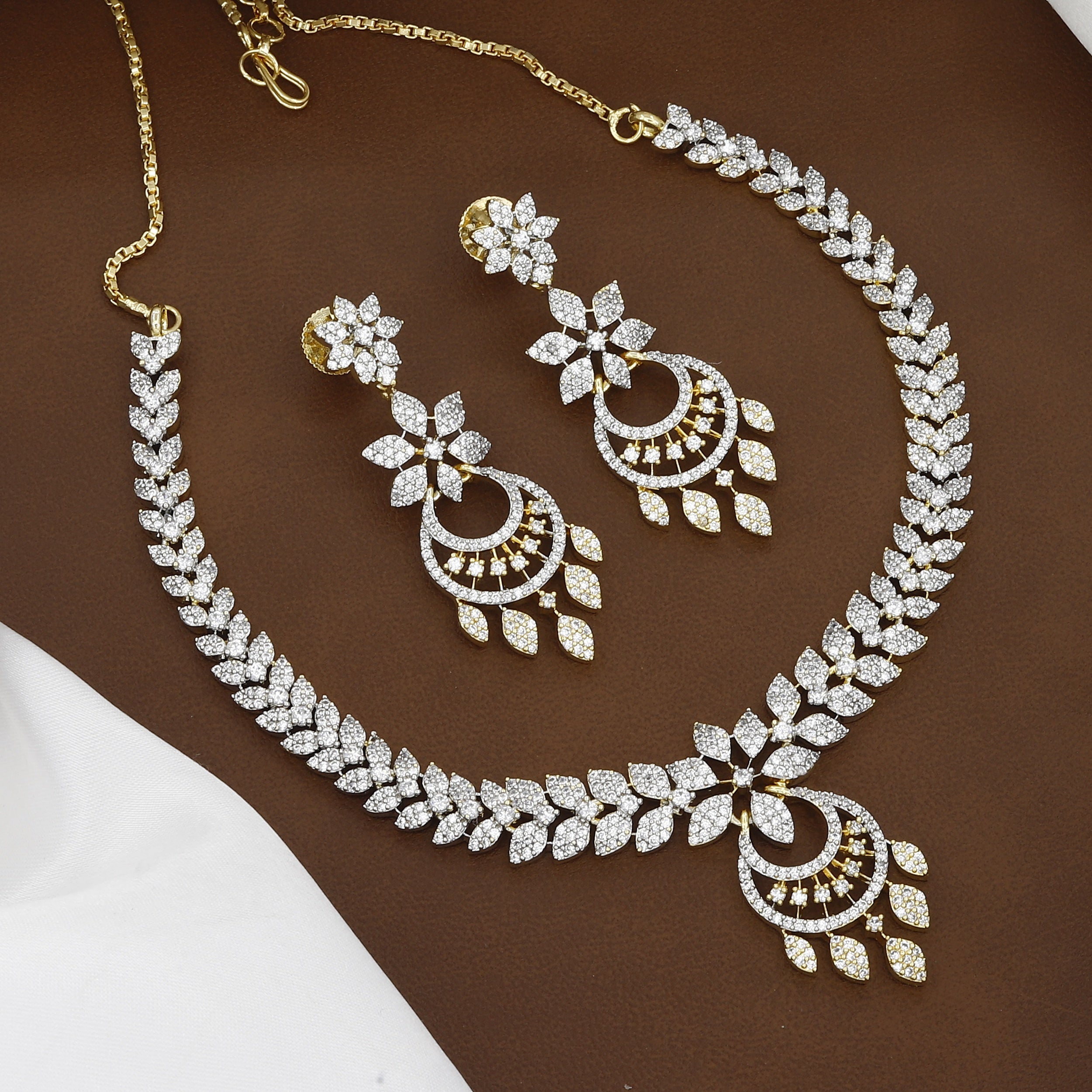 Mini Gold-Plated American Diamond Floral Necklace Set