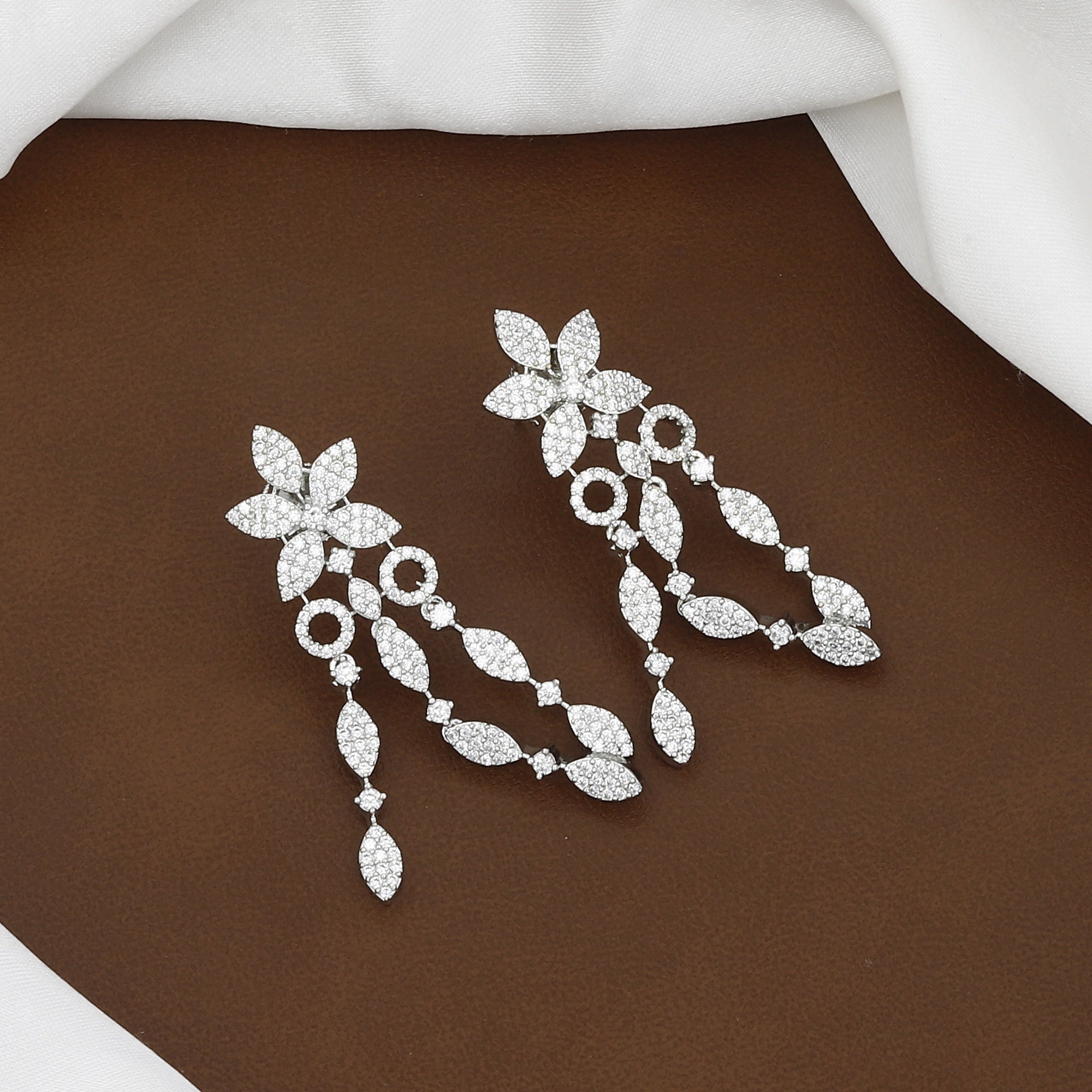 Elegant Silver-Polished American Diamond Floral Necklace Set