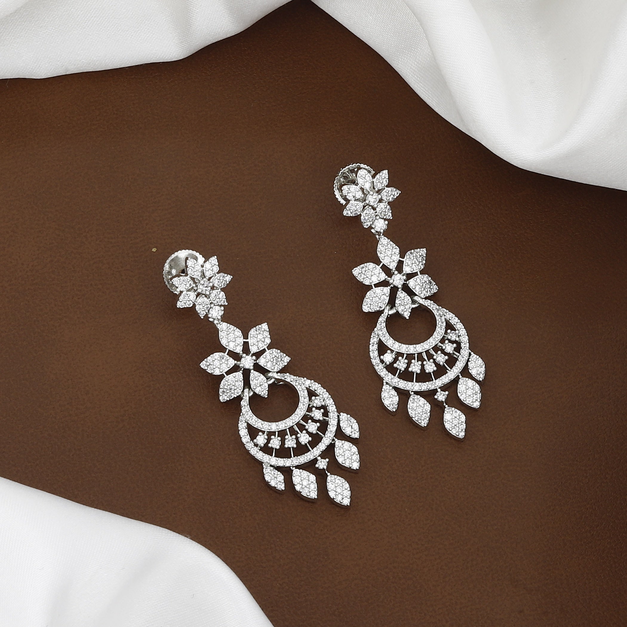 Mini Silver Polished American Diamond Floral Necklace Set