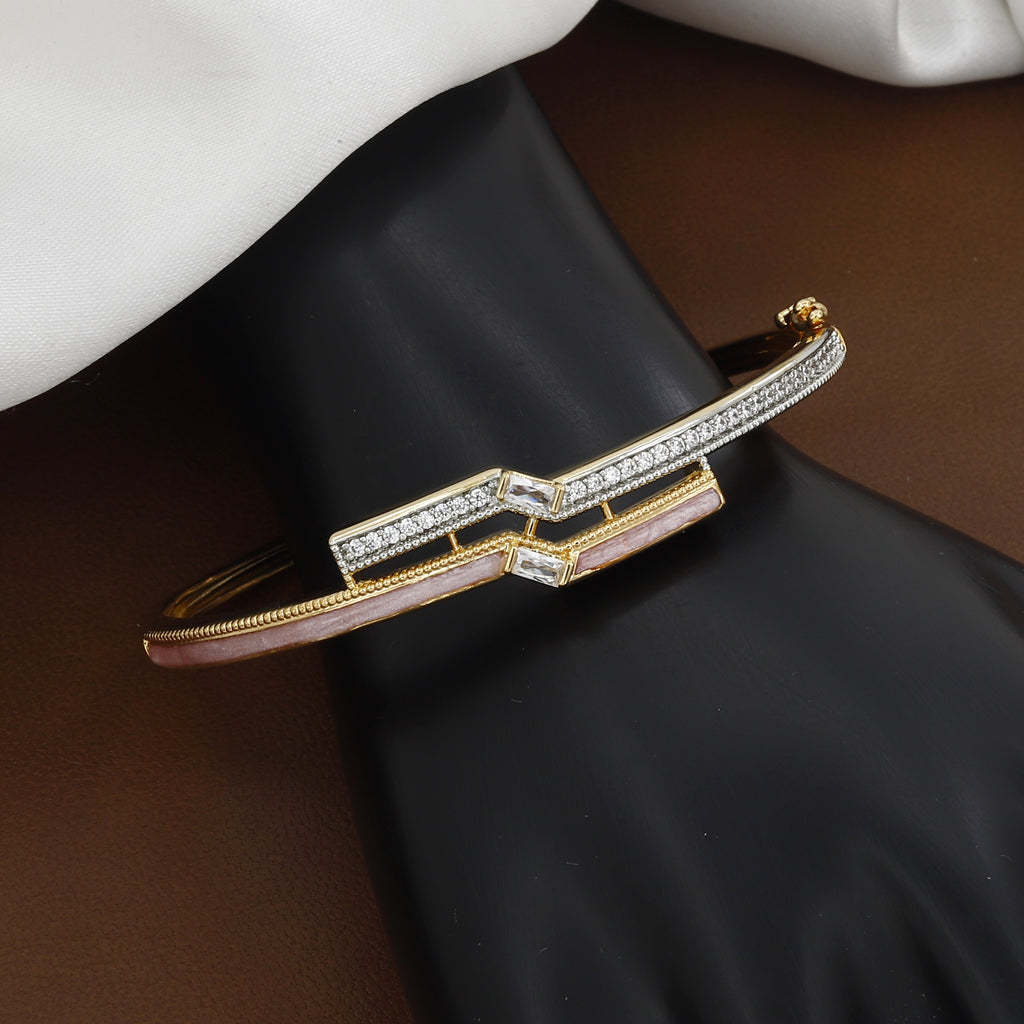 Modern Gold-Tone Chevron Bangle with Enamel & Crystals