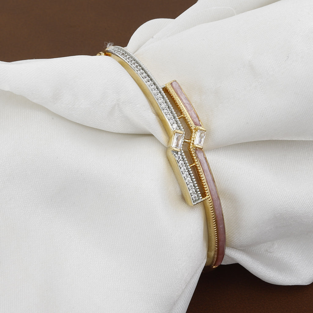 Modern Gold-Tone Chevron Bangle with Enamel & Crystals