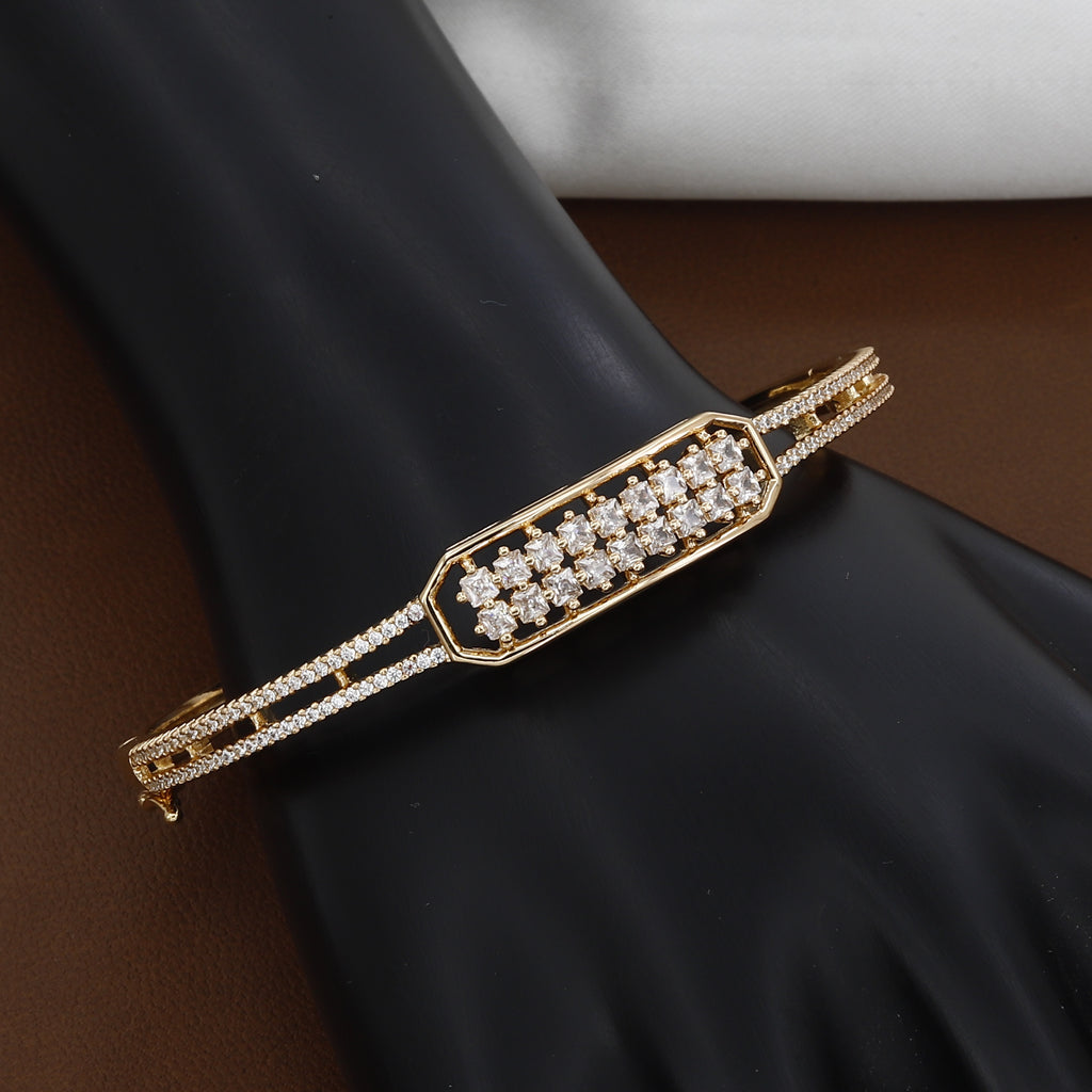 Gold-Tone Geometric Bangle with Square-Cut Crystals & Pave Band